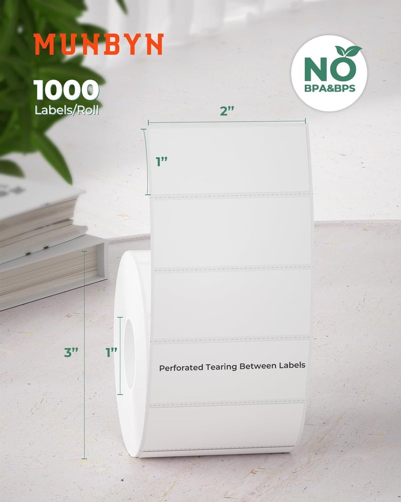 MUNBYN 2x1In Thermal Sticker Labels, Address Barcode Self-Adhesive Label Paper for Direct Thermal Printer and Business, Multi-Purpose Shipping Mailing Name Rectangle White Sticker,6000 Sheets/6 Rolls - Image 2